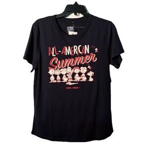 Peanuts American Summer T-shirt Womens Sz L Blue Comics American Patriotic